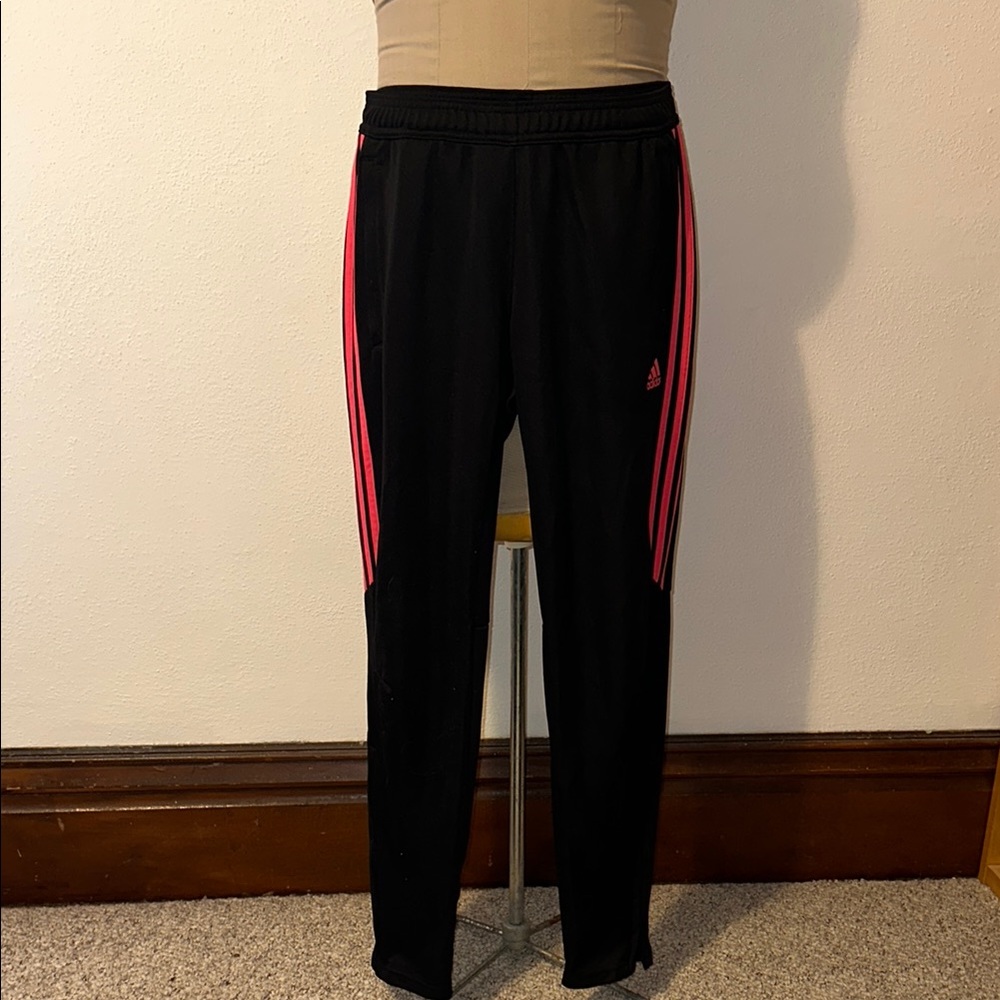 Adidas Black Track Pants / Joggers with Pink Stripes
